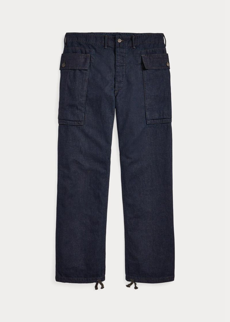 RRL パンツ メンズ ネイビー Fenimore コットン-リネン デニム Cargo Trous BQCZY7365